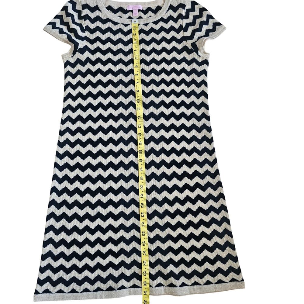 Lilly Pulitzer Chevron Knit Shift Dress Navy Cream Merino Wool Size L - Picture 9 of 9